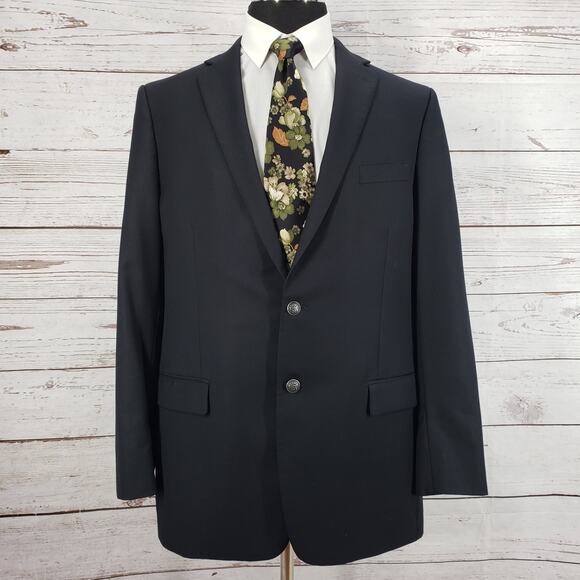 Hart Shaffner Marx HSM 1887 Black 100%Wool 2 Buttons Sportscoat 46L - Picture 1 of 10